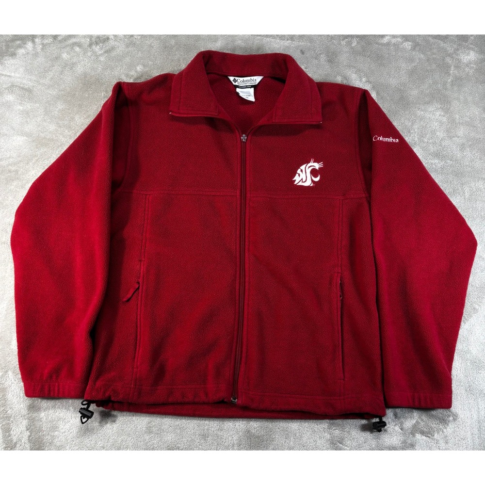 Columbia Fleece Jacket Men L Red WSU Cougars Zip Collegiate Outdoor Gorpcore